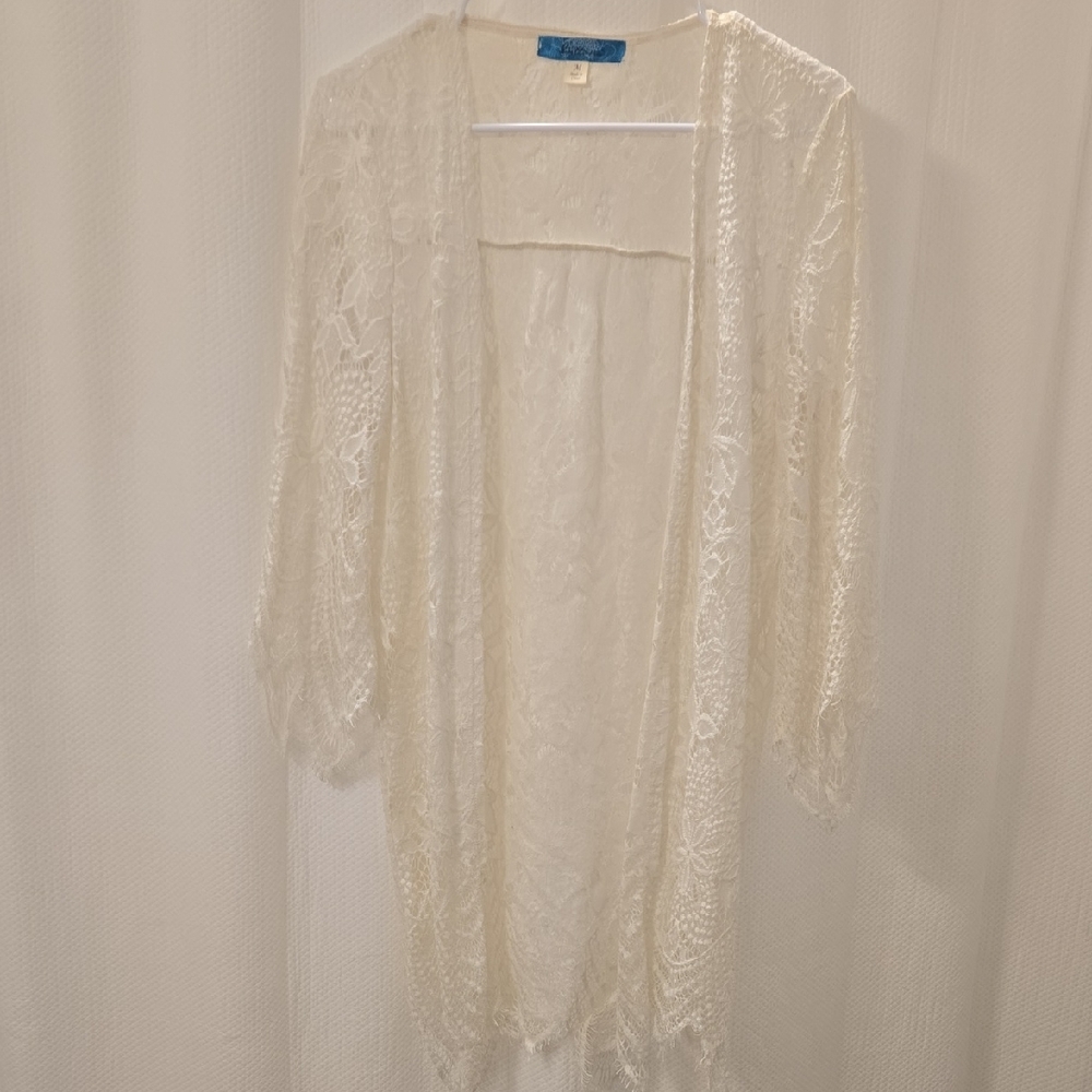 Buttons White Lace Kimono Cover-Up